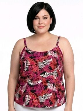 Bar III Sunset Rose Multi Leaf-Print Scoop-Neck Cami Top Size 2X